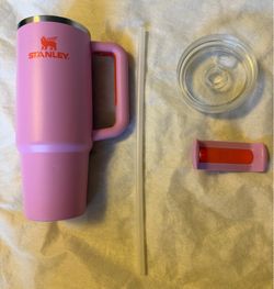 Stanley 30 Oz Steel Tumbler - Pink / Hot Coral / Flamingo with Orange Accents  This Stanley® Quencher H2.0 is generously sized (but not oversized) wit