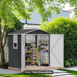 4x6 Grey And White Metal Shed With Window 