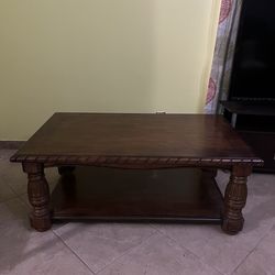 Dark Wood Coffee Table with Lower Shelf