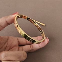 Love Bangle Stainless Steel 18k Yellow Gold Plated Unisex  No Tarnish 