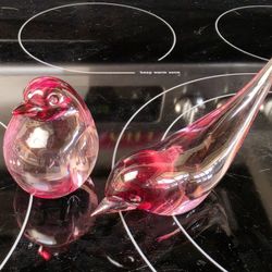 Vintage Italy Oggetti Pair of Glass Blown Bird Figurines