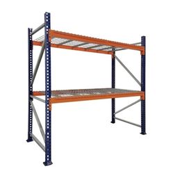 48" x 42" x 144" Blue / Orange Heavy-Duty Bolted Teardrop Pallet Racks with Wire Deck 