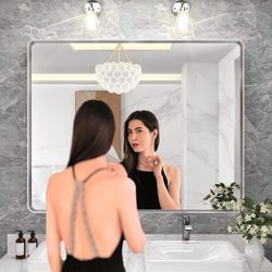 40 in. W x 36 in. H Rectangular Aluminum Framed Wall Bathroom Vanity Mirror in Silver
