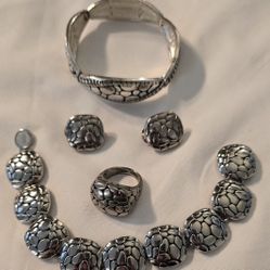 Vtg. Premier Designs Magnetic Bracelet & Matching Clip-on Earrings Concord Pebble Ring Size 6 And Other Bracket