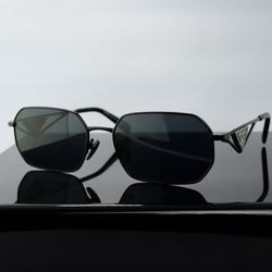 Prada Square Sunglasses in Black with Polarized Gray Lens