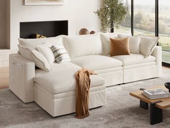 114" Down Cloud Couch, Oversized Modular Comfy Sofa for Living Room, L Shaped Sectional Couches with Detachable Sofa Cover, Storage Ottoman
