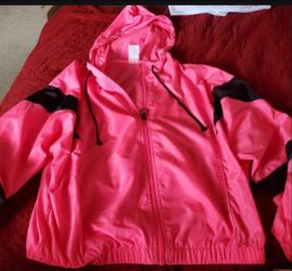 Pink and Black Hooded Windbreaker Jacket