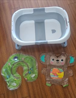 Baby Bath Tub Set with Neck Float and Mat