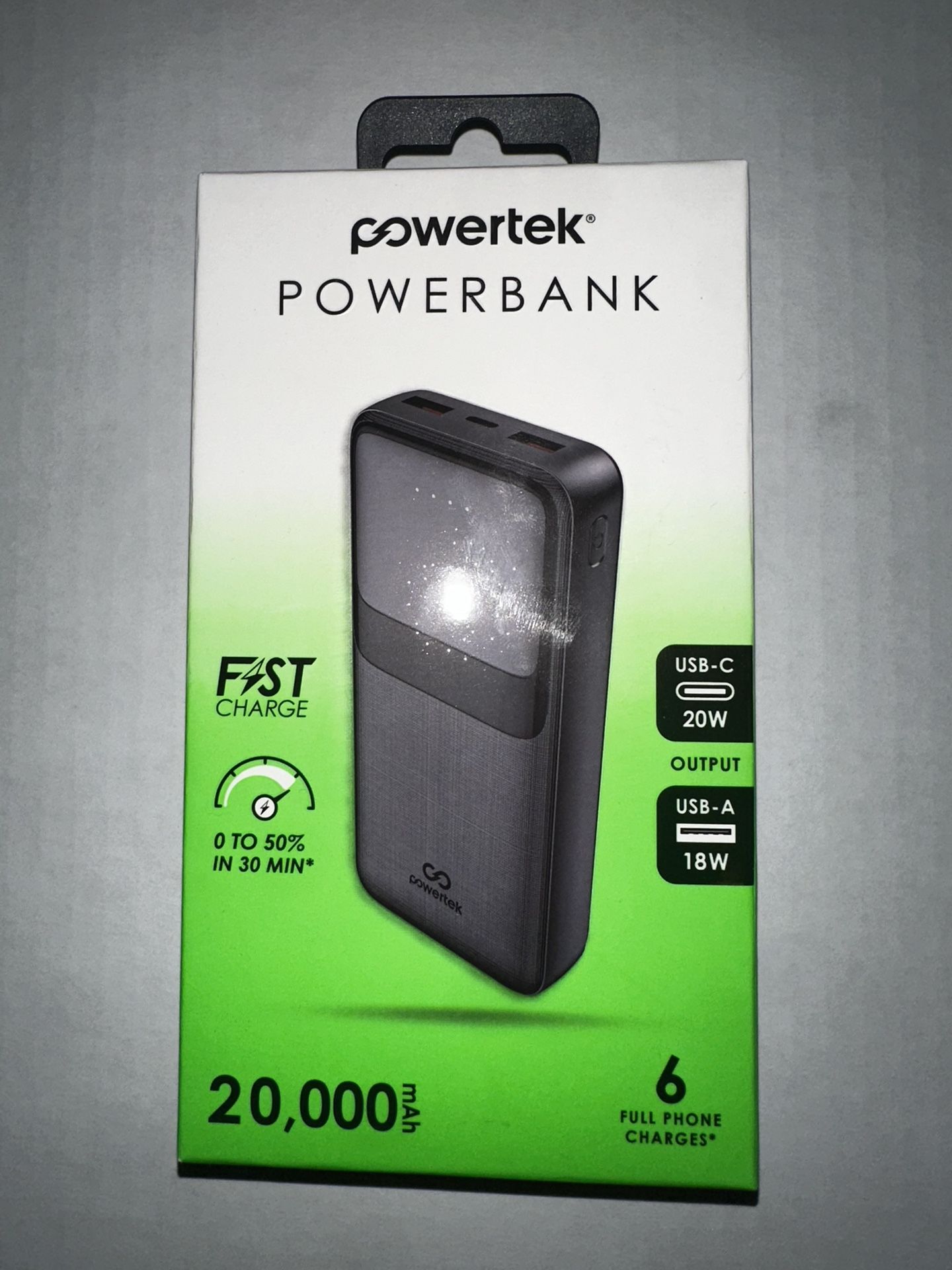 Powertek 20,000mAh Portable Charger PD Power Bank with USB-C Black NEW