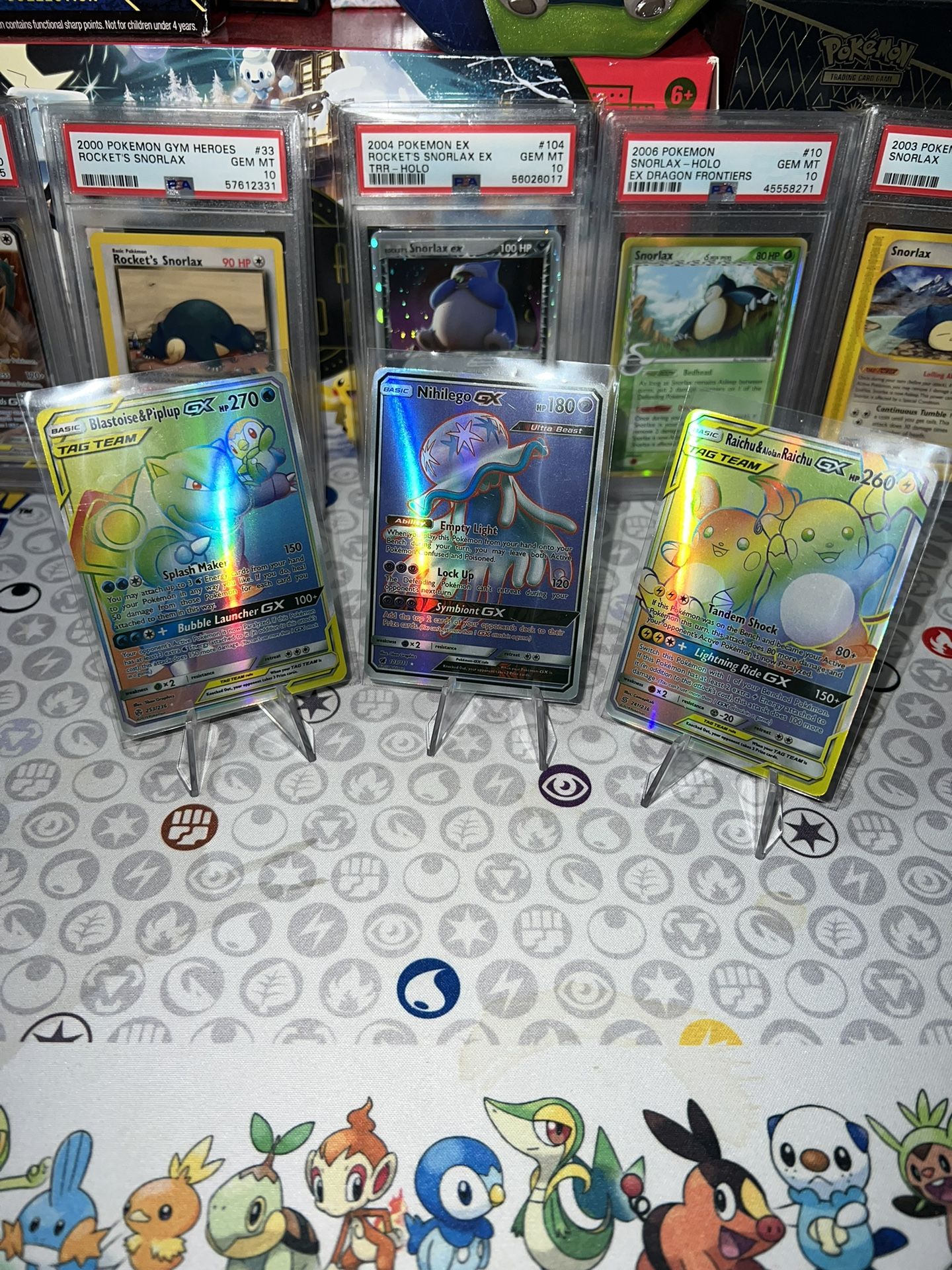 Pokémon (FAKE CARDS!) Blastoise & Piplup, Nihilego GX, Raichu Tag Team