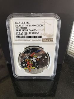 2016 Mickey Band Concert 1 oz Silver Colorized Proof $2 NGC PF69