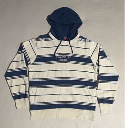 Supreme Striped Hooded Crewneck Navy Hoodie Size Medium