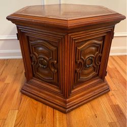 Vintage Solid Wood Octagon Table with Interior Storage 