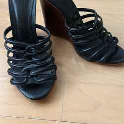 Schutz Black Strappy Wedge Sandals