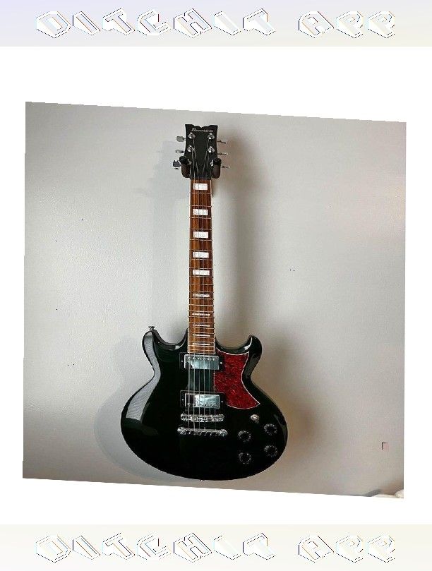 Electric Guitar Rock Hard with Superior Sound Technology contain letter
