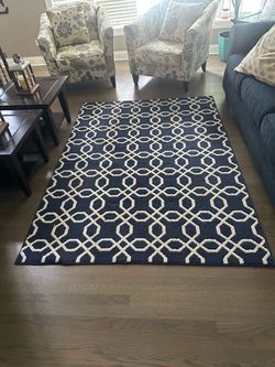 Navy Blue and White Geometric Area Rug 5x7