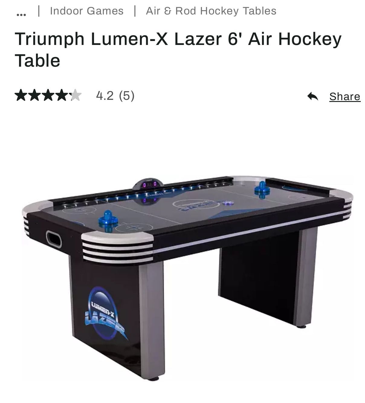 Triumph Lumen-X Lazer 6' Air Hockey Table