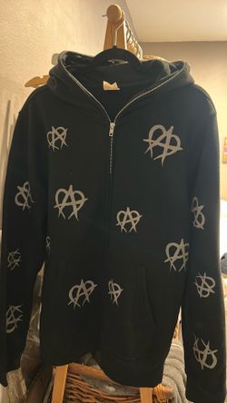 Made grunge, Y2K reflective, anarchy black hoodie sweatshirt streetwear