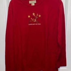 MC Sportswear long-sleeve T-shirt with an embroidered reindeer andDANCER WITH THE STARS size X-Large Must pick up 