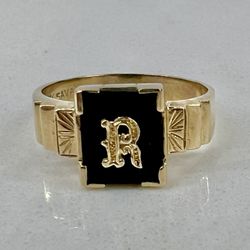 ✨ Vintage 10K Yellow Gold Ladies Letter (R) Initial Ring-Makers Mark