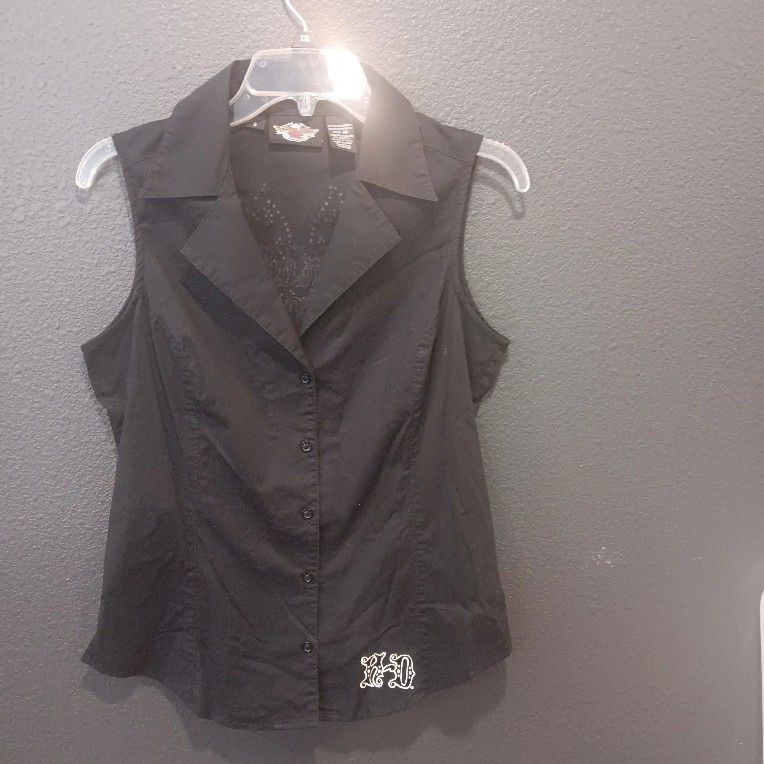 Harley Davidson Women's Black Button Up Vest Embroidered Small