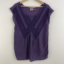 JUICY COUTURE Vintage Y2K Dark Purple Silk Lace Flowy Cap Short Sleeve Top