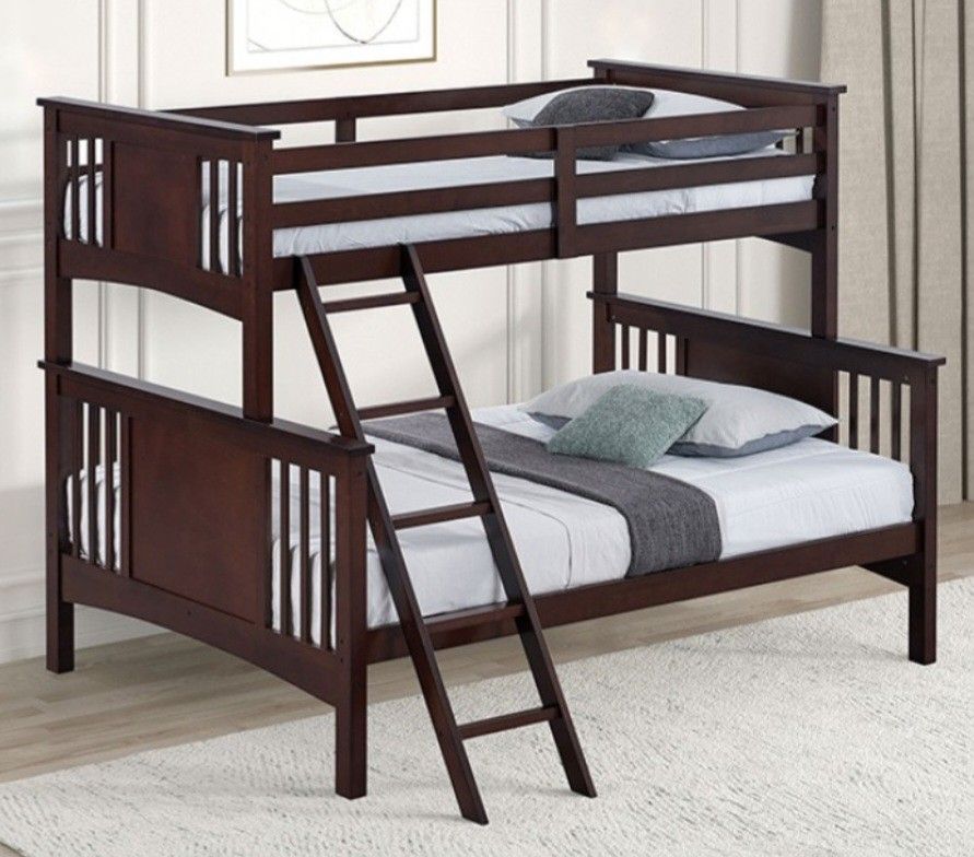 Brand New Espresso Twin Over Full Bunk Bed 