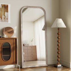 28"×69" Dome Right Angle Full Length Mirror, Vintage Makeup Mirror with HD Glass, Wall Mounted Hanging Leaning PU Frame, Antique Decor for Dreassing R