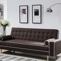 NEW🔥🔥 BROWN Fabric Futon Sofa Bed w/ Armrest