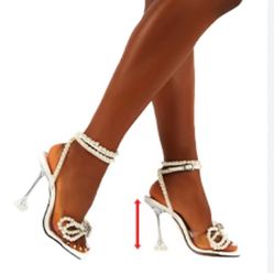 Beautiful clear diamond bow and strap heels 