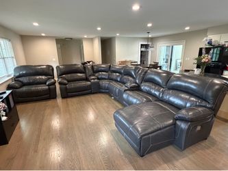 Dark Grey Leather Power Reclining Sectional with Arm Chair