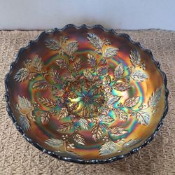 Fenton Holly & Berries Carnival Glass Amethyst Ice Cream Low Bowl