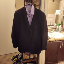 dress shirt and tux coat with shoes 