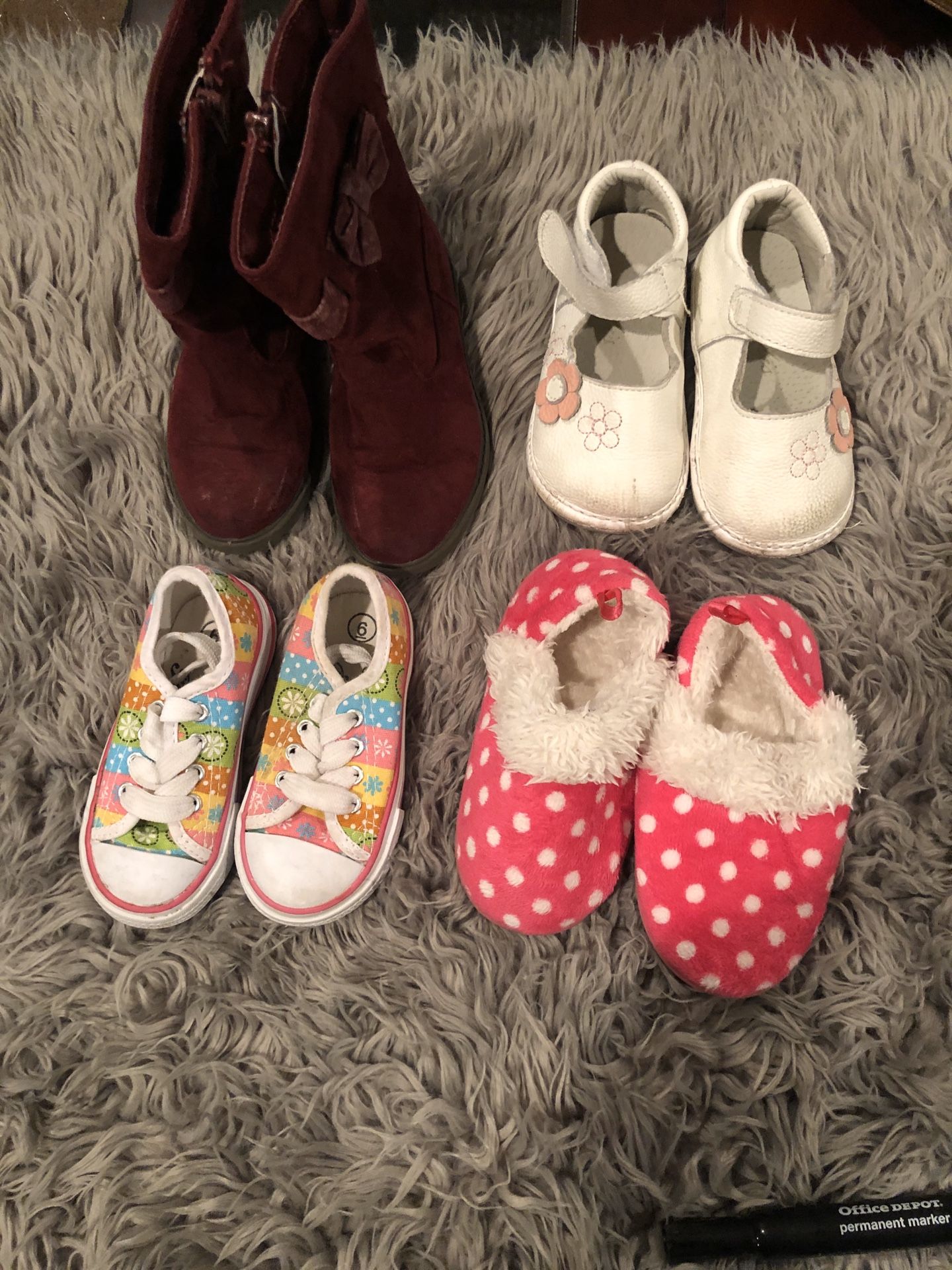 Girls boots, shoes and slippers (Sizes 6, 7, 8)