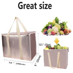 insulated picnic bag extra cooler Grocery shopping bags, Reusable, Heavy Duty, zipped zipper,Collapsible,tote,for men,women,for car,Recycled Golden XL