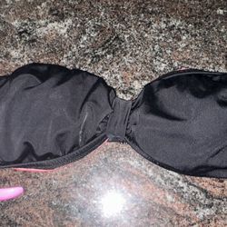 PINK Victoria’s Secret Black and Pink Strapless Padded Bikini Top