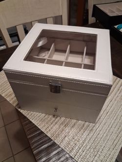 White Faux Leather Watch Box with Plastic Lid