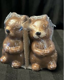 VTG Ceramic Salt & Pepper Shaker Set Brown Chipmunks Kitchen Decor Sealed