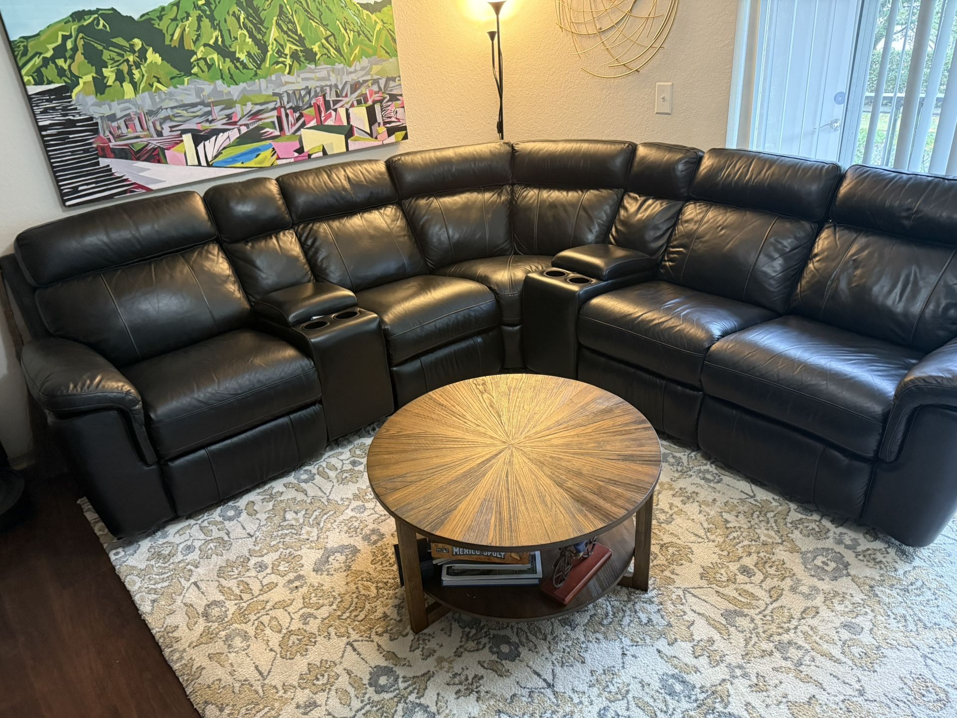 Available Now – Black Leather Reclining Sectional Sofa