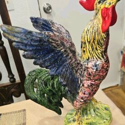 Vintage Large Vibrant Colorful Ceramic Glazed Rooster 