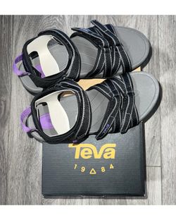 BRAND NEW IN BOX TEVA women’s Tirra sandal in black and grey with purple. Size: 5.5 US. || PRICE: $79 plus $16 s/h in the US (Priority Mail).