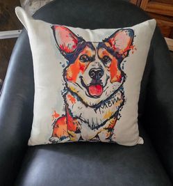 Corgi Watercolor Art Throw Pillow