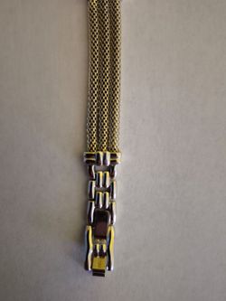 Vintage Gruen II Two-Tone Ladies Quartz Watch – Rectangle Case, Crystal Accents, Multi-Strand Mesh Chain Bracelet