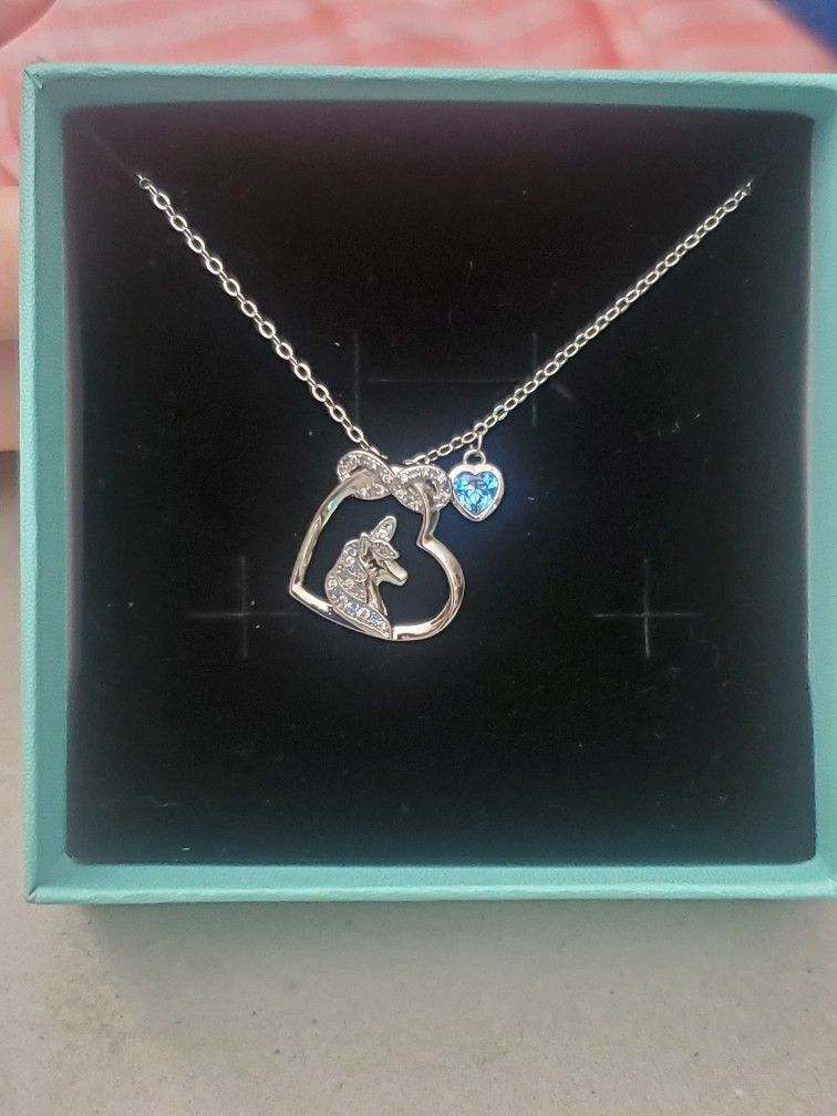 Rucher Blue Crystal Unicorn With Heart And Infinity Loop Necklace