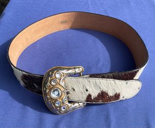 Vintage 1986 Streets Ahead 2” Cowhide Hair Leather Belt Size L Los Angeles, Ca