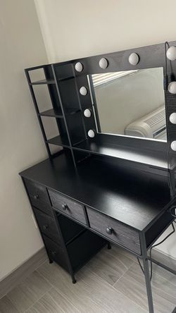 LED Vanity Makeup Desk with Mirror & Drawers