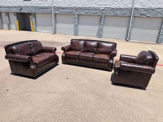 Leather sofa, loveseat and chair
