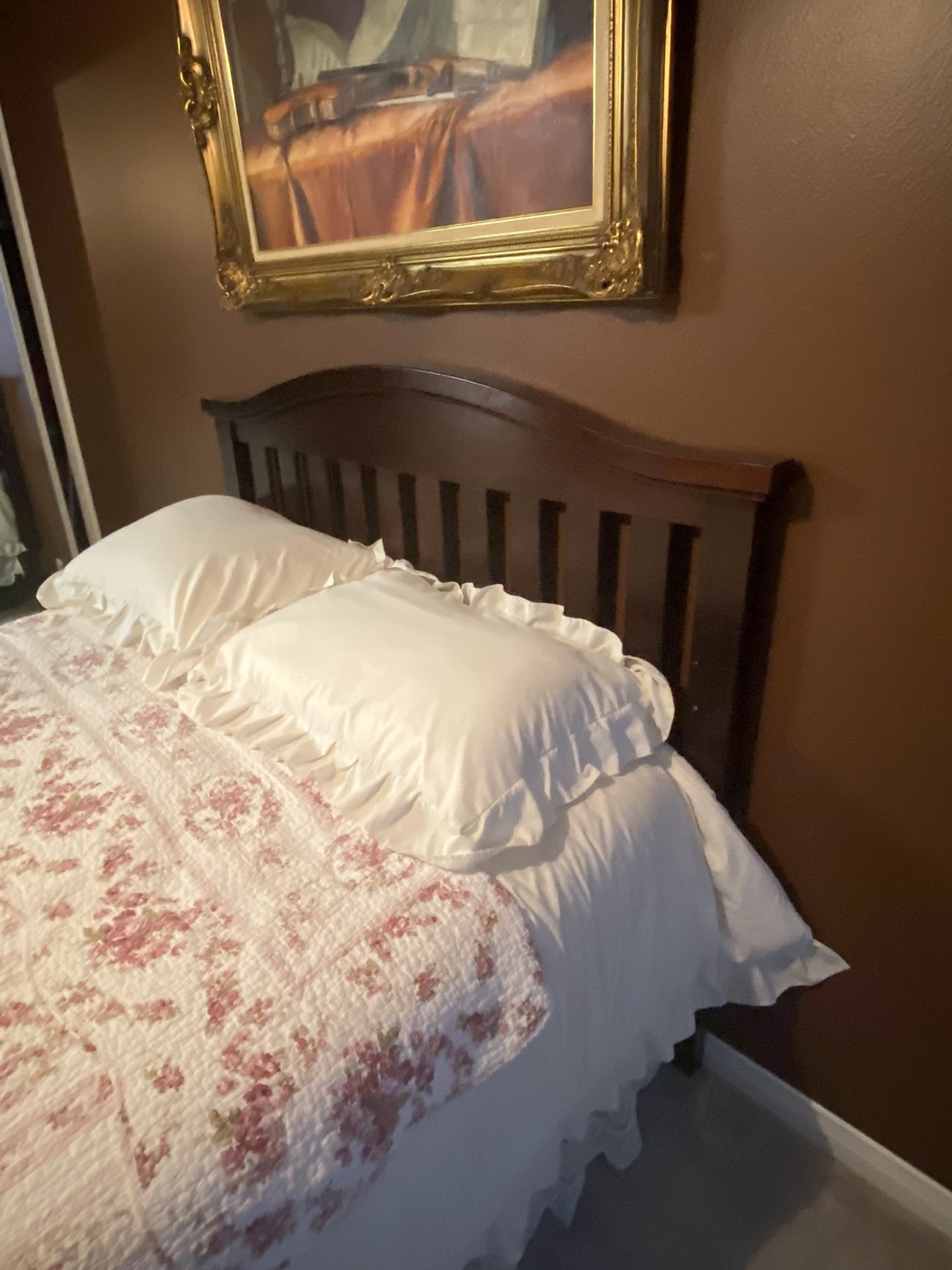 Full Size Wood Bed Frame / Crib Convertible + Matching Dresser