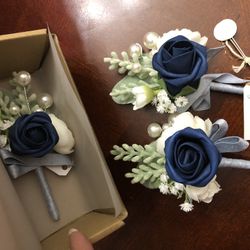 Navy, Dusty Rose & Ivory Boutonnieres