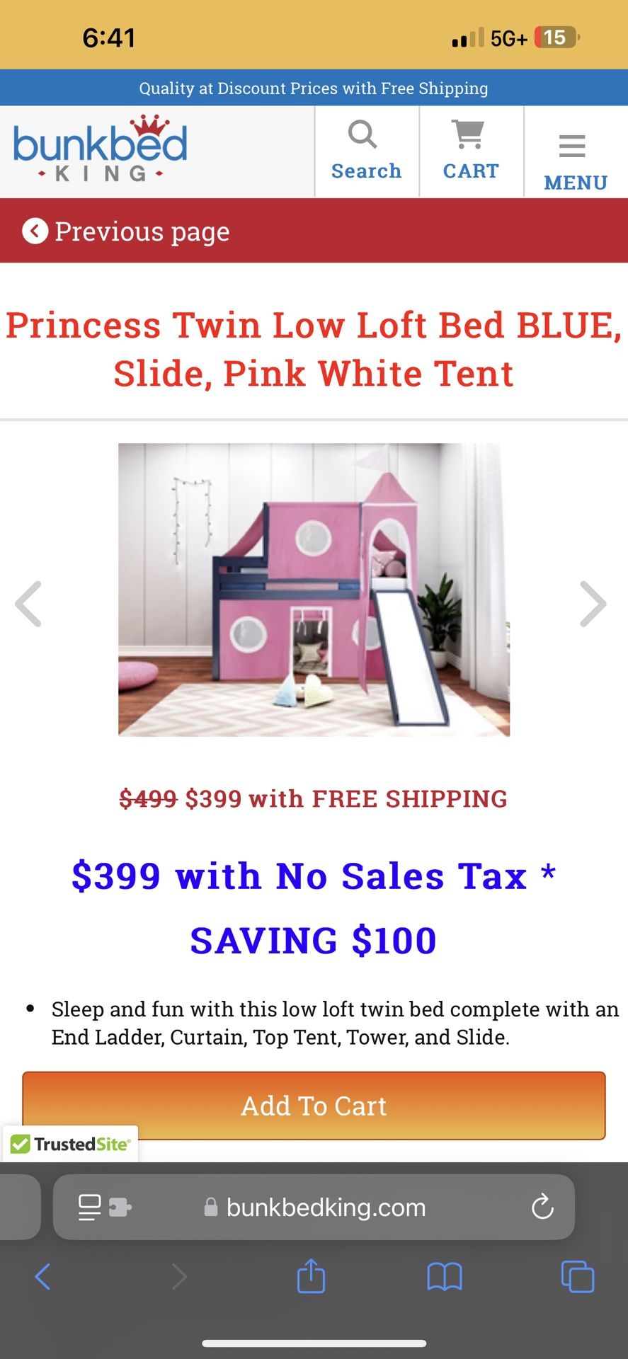 girls bunk bed slide for sale